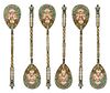 * A Set of Six Russian Silver-Gilt and Enamel Demitasse Spoons, Mark likely of Mikhail Sokolov, Moscow, 19th century, each havin