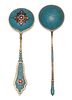 * Two Russian Silver-Gilt and Enamel Spoons, Mark of Gustav Klingert, Moscow, late 19th/early20th century, each having a light b