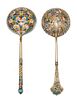 * Two Russian Silver-Gilt and Enamel Spoons, Various makers, Moscow, early 20th century, each having polychrome floral and folia
