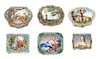 * A Group of Six Italian Silver and Enamel Compacts, , each having an enameled lid, four decorated with figures in a garden sett