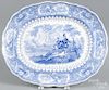 Blue Staffordshire ''Caledonia'' platter, 19th c., stamped Adams, view number six, 14'' l.