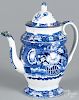 Blue Staffordshire ''Basket of Flowers'' coffee pot, 19th c., 12 1/4'' h.