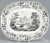 Black Staffordshire landscape platter, 19th c., marked by Dillon, 16'' l., 19 3/4'' w.