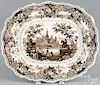 Brown Staffordshire ''Italian Villas'' platter, 19th c., marked by Heath & Co., view number four
