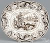 Brown Staffordshire ''Italian Buildings'' platter, 19th c., marked by Hall & Co., 14'' l., 16 3/4'' w.