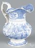 Blue Staffordshire Oriental pitcher, 19th c., marked by Ridgway, view number one, 10'' h.