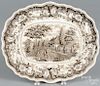Brown Staffordshire ''Residence of the Late Richard Jordan New Jersey'' platter, 19th c.