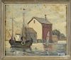 Fred Weber (American 1890-1972), oil on canvas harbor scene, signed lower right, 20'' x 24''.