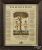Reading, Pennsylvania printed and hand colored Adam and Eve fraktur, by Bruckman, 14'' x 11 1/4''.