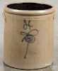 Stoneware crock, 19th c., with a cobalt 4 above a flower, 12'' h.