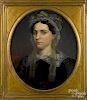 American oil on canvas portrait of a woman, mid 19th c., 21'' x 17 1/2''.