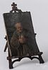 German oil on panel portrait of a monk, 19th c., together with a folding mahogany stand