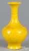 Chinese yellow ground porcelain vase with carved dragon decoration, 10'' h.