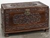 Chinese carved camphorwood blanket chest on frame, 24'' h., 39'' w.