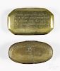 Two English brass snuff boxes, early 19th c., one signed J. Smith, 5'' l.
