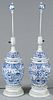 Pair of blue and white Delft table lamps, 19th c., 28 1/4'' h.