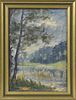 A. Moreau, "Pines by the Lake," 20th c., oil on bo