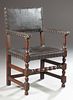 Spanish Oak and Leather-Upholstered Armchair, 19th