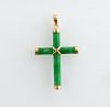 14K Yellow Gold and Jade Cross Pendant, with a 14K
