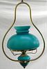 Cased Blue Opaline Glass and Brass Hanging "Oil" S