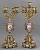 Pair of Sevres Style Gilt Spelter Five Light Cande