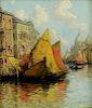 YOUNG, C. Oil on Canvas. Venetian Harbor Scene.