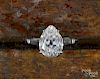 14K white gold engagement ring with a pear cut diamond, 2.25ct, ring size 5, 1.8 dwt.