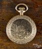 Elgin lady's pocket watch with a gold-filled hunting case, numbered 776192, 1 3/8'' dia.