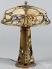 Painted white metal and slag glass table lamp, early 20th c., 21 1/2'' h., 16'' dia.