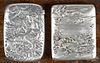 Two sterling silver embossed fish match vesta safes, ca. 1900, one with an embossed scene