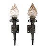 Pair, Heavy Wrought Iron Torch Form Wall Sconces