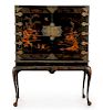 E. 19th C. Polychrome & Gilt Japanned Cabinet on Stand