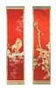 Pair, Framed Chinese Red Silk Embroidery Textiles
