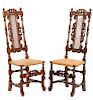 Pair of Jacobean Stained Oak Hall Chairs, 17th C.