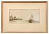American Marine Painting with Sailboat, Signed