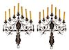 * A Pair of Wrought Iron Seven-Light Sconces Height 34 x width 31 inches.