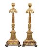 * A Pair of Italian Neoclassical Giltwood Altar Candlesticks Height 31 inches.