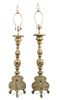 * A Pair of Baroque Style Brass Prickets Height 29 inches.