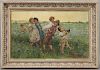 F. Oliva, "Children Playing in the Field" oil on