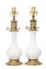 A Pair of French Glass Oil Lamps Height 18 1/2 inches.