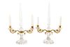 A Pair of French Gilt Bronze Mounted Cut Glass Two-Light Candelabra Height 19 inches.