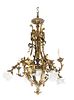 A Louis XV Style Gilt Bronze Nine-Light Chandelier Height 38 inches.