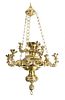 A Neoclassical Style Brass Nine-Light Chandelier Height 47 inches.