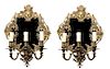 A Pair of Napoleon III Style Gilt Bronze Three-Light Sconces Height 18 1/2 inches.