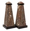 A Pair of Marble Obelisks Height 10 inches.