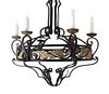 A Wrought Iron Six-Light Chandelier Height 36 inches.