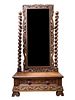 A Jacobean Style Walnut Cheval Mirror Height 68 x width 33 x depth 12 1/2 inches.