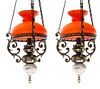 A Pair of Victorian Hanging Oil Lanterns Height 41 inches.