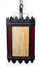 A Pressed Metal and Slag Glass Lantern. Height 15 inches.