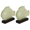 Pair Art Deco Frosted Crystal Fish Figurines in Stands.